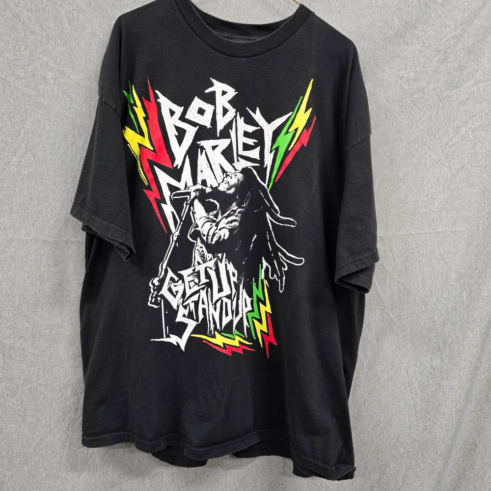Bob Marley Zion Rootswear Get Up Stand Up Graphic T-Shirt Black Mens 2X Reggae